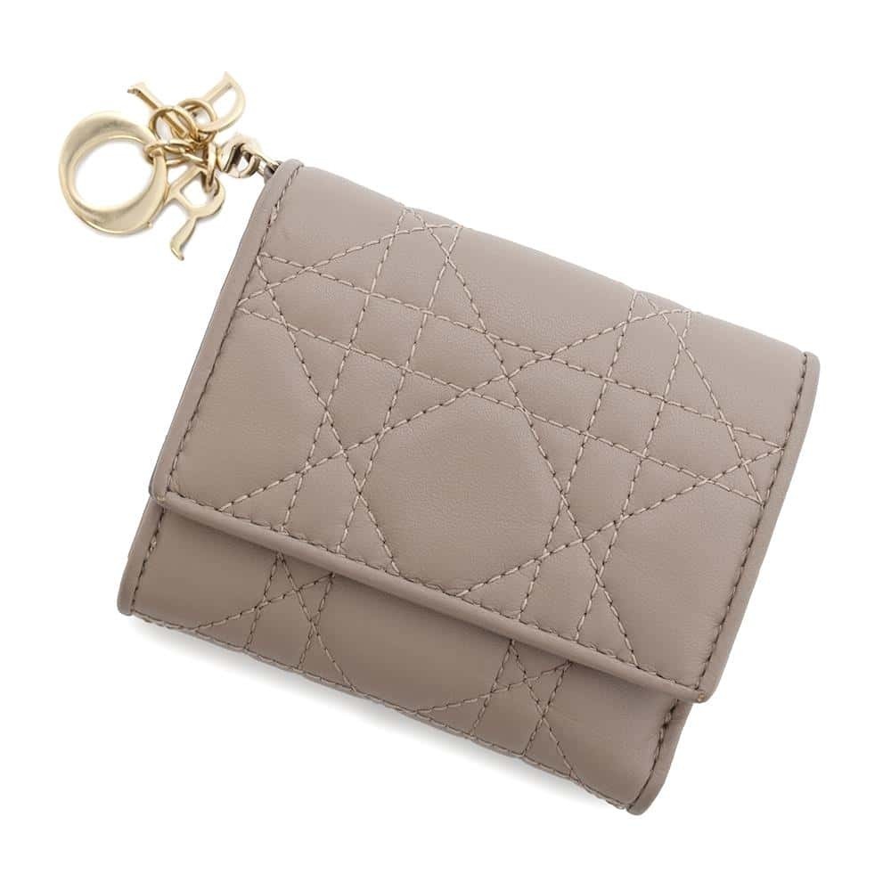 Christian Dior Trifold Wallet Lotus Cannage Leather Black